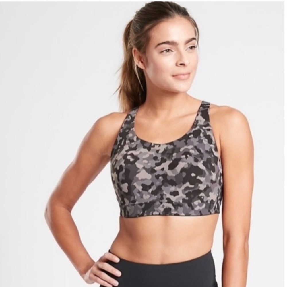 Athleta Gray and Black Sports Bra with Racerback Design